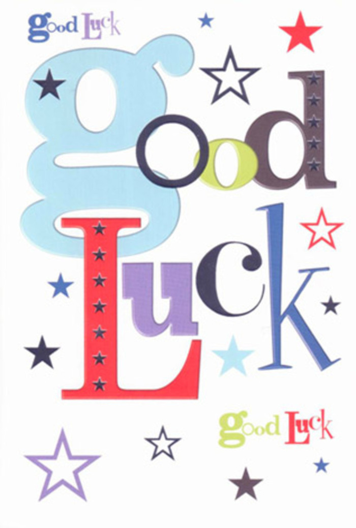 There's a spirit of celebration woven into every detail of this good luck card, as if echoing the communal laughter and vibrant street music of Harlesden. Awash with cheerful bursts of colour, each letter springs forward-wide strokes of pastel blue, slender, classic black, and exuberant reds mingle together, joined by artful stars scattered in navy, lime, and gentle lilac across an immaculate white field. The sense of movement and light echoes the bustle of Harlesden's weekend street scenes. The card's modern composition allows each shade its moment, giving space for the eye to wander and the mind to imagine, just as the neighbourhood opens doors to new possibilities. The surface, smooth yet inviting, elicits a tactile pleasure akin to holding a fresh bouquet from your favourite family-run florist. This isn't merely a card-it's a talisman, filled with hope and sparkling belief, ready to accompany someone embarking on their next great adventure in Harlesden, whether it's a new job on the High Street or a performance at the local community centre.